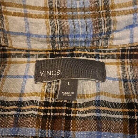 Vince Men's Large 100% Linen Long Sleeve Button Down Plaid Shirt Style M13081062 - Picture 3 of 15
